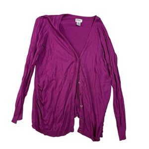 Motherhood Maternity Long Sleeve Button-Front Cardigan Fuchsia/Purple L Sweater